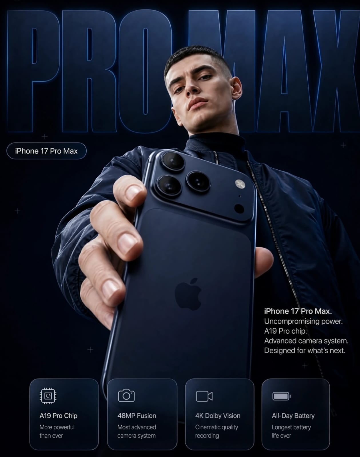 Pôster de produto estilo iPhone 17 Pro Max criado com IA