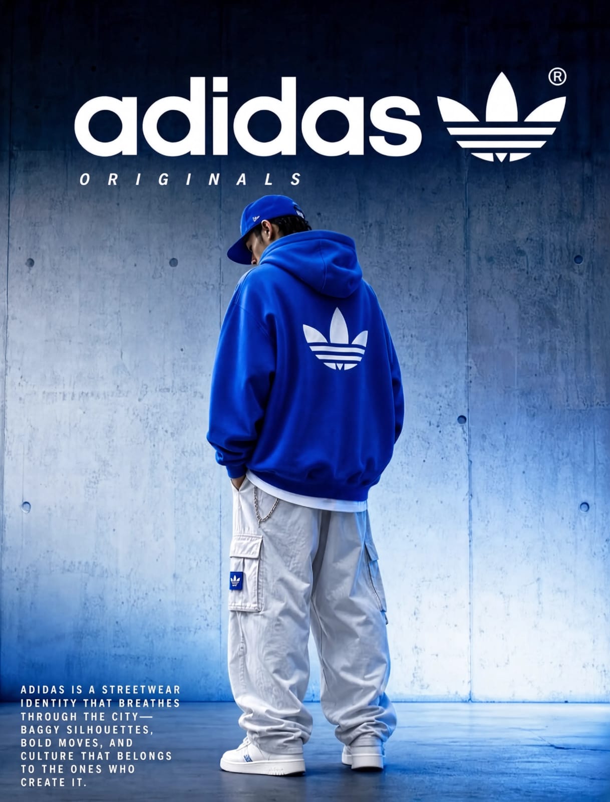 Campanha streetwear estilo Adidas Originals criada com IA