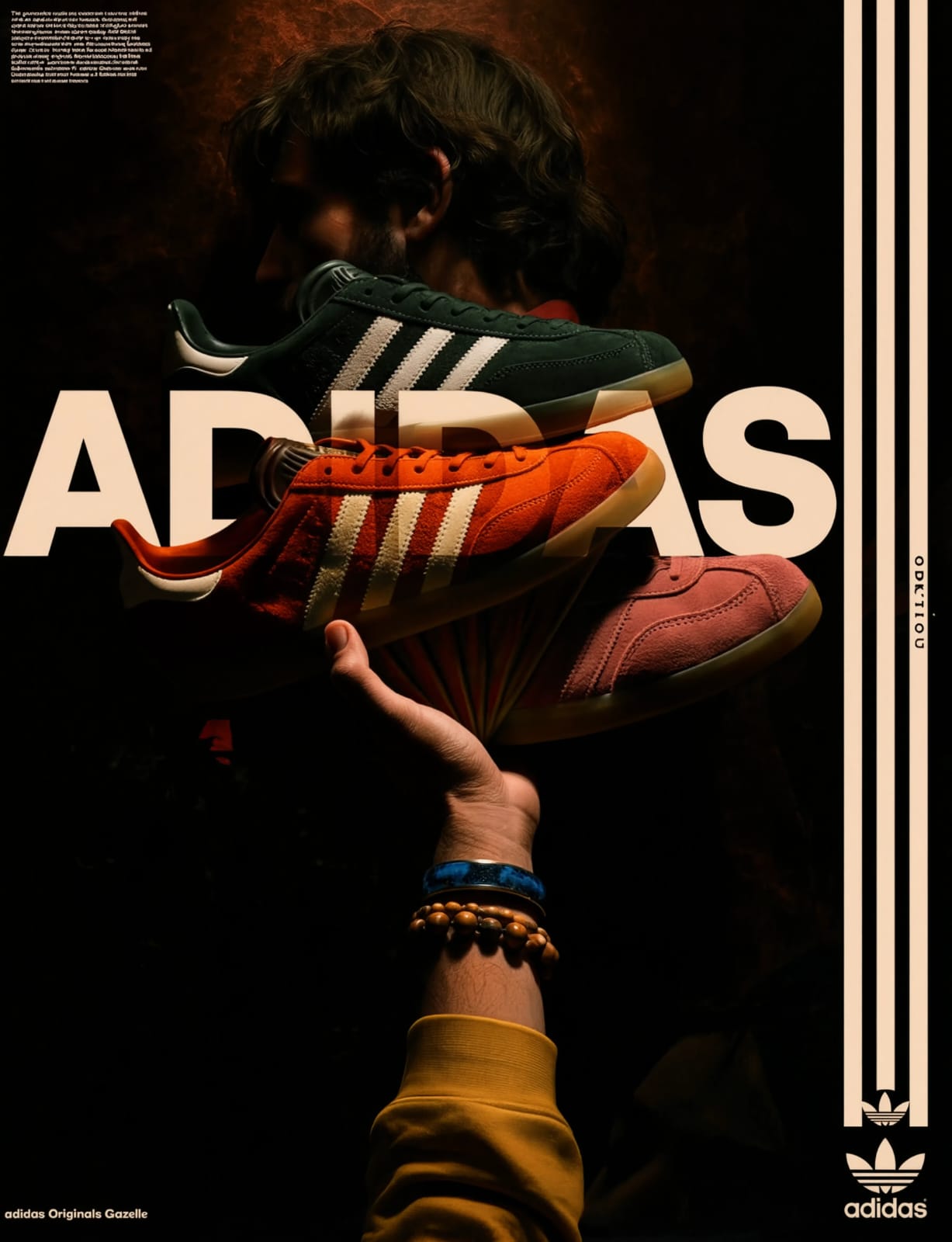 Pôster editorial estilo Adidas Originals Gazelle criado com IA